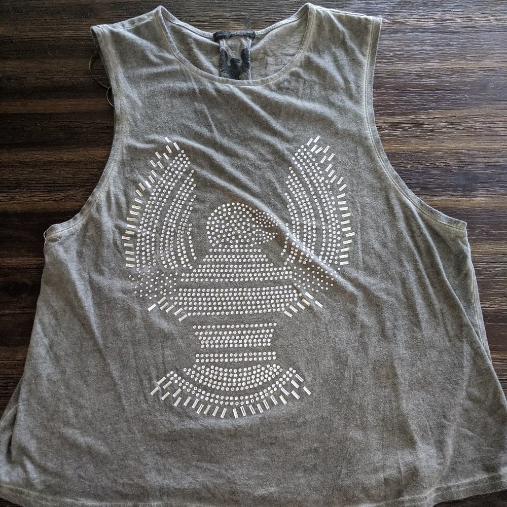 Sleeveless Washed-Out Green Top w/ Rhinestones